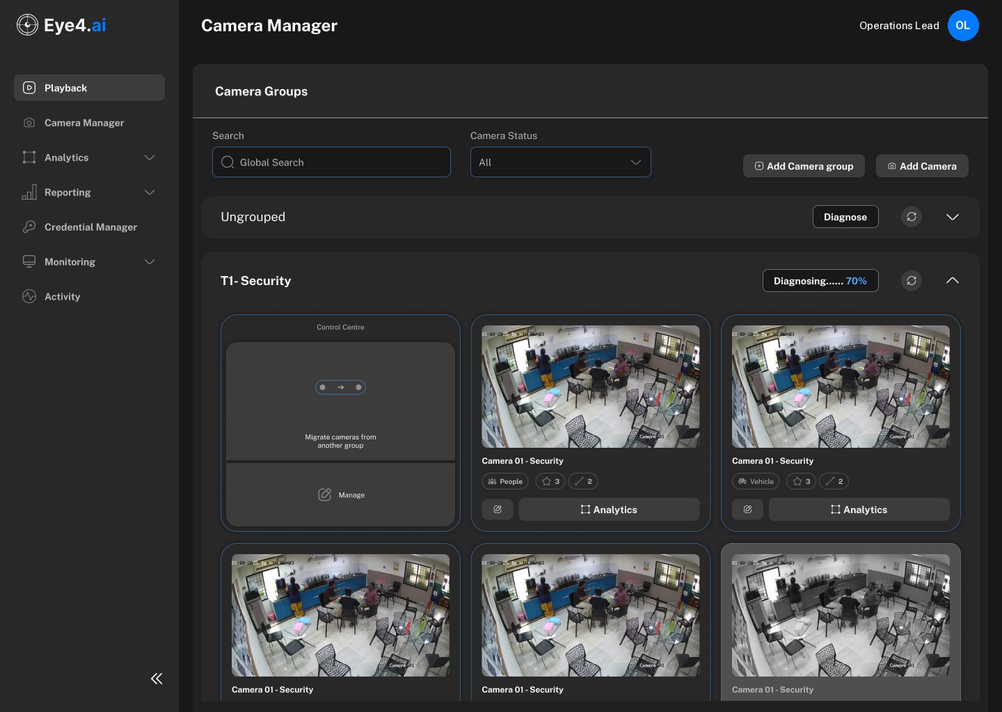 Eye4.ai Camera Manager screen